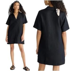 J. Crew Navy Linen Bungalow Popover Dress Size S Mini Pocket Swingy Shift Casual